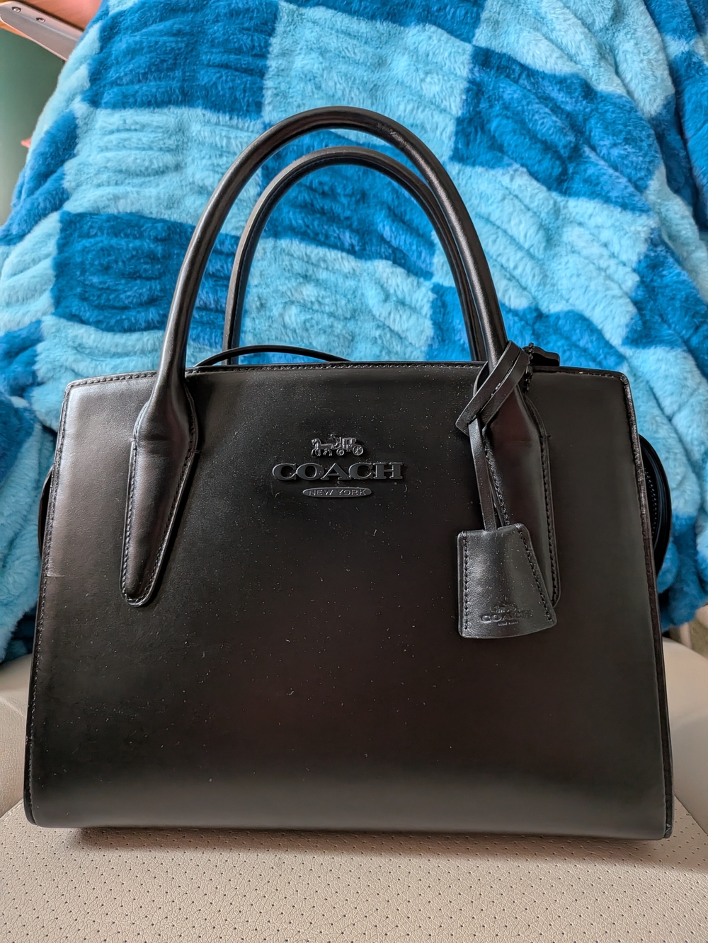 Coach Black Smooth Leather Satchel with Top Handles